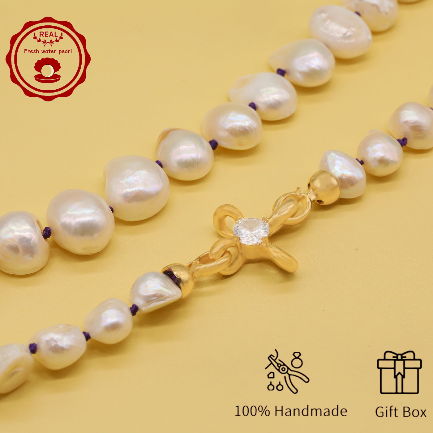 Irregular White Baroque Natural Freshwater Pearl Necklace  17.7inch long 12-17mm Freshwater Pearl necklace suitable for everyday, wedding, birthday parties, Christmas, Valentine's Day, stylish Baroque freshwater pearl necklace【NK-XL2501-White-03】