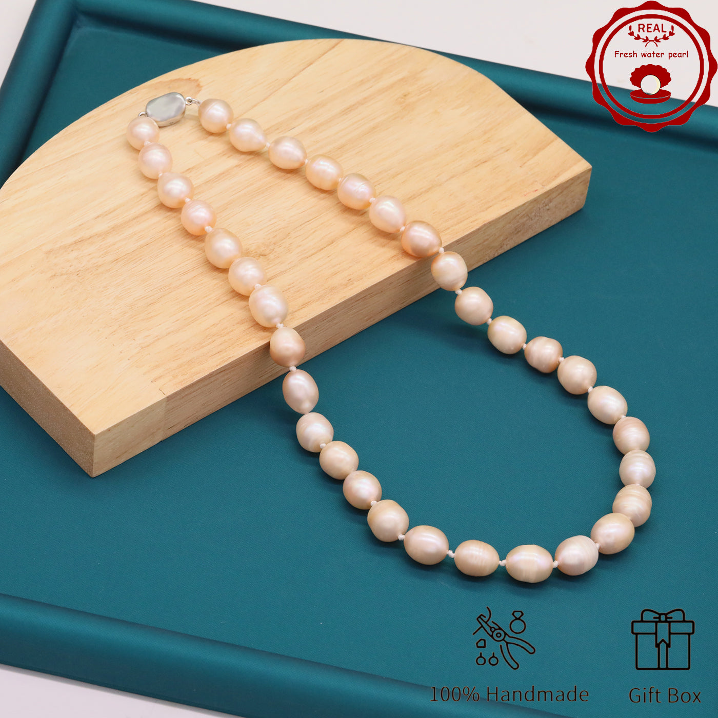 Elegant 16.5" Pink Freshwater Pearl Necklace - Handcrafted, 10mm Beads with Gift Box - Perfect for Casual Attire & Special Occasions