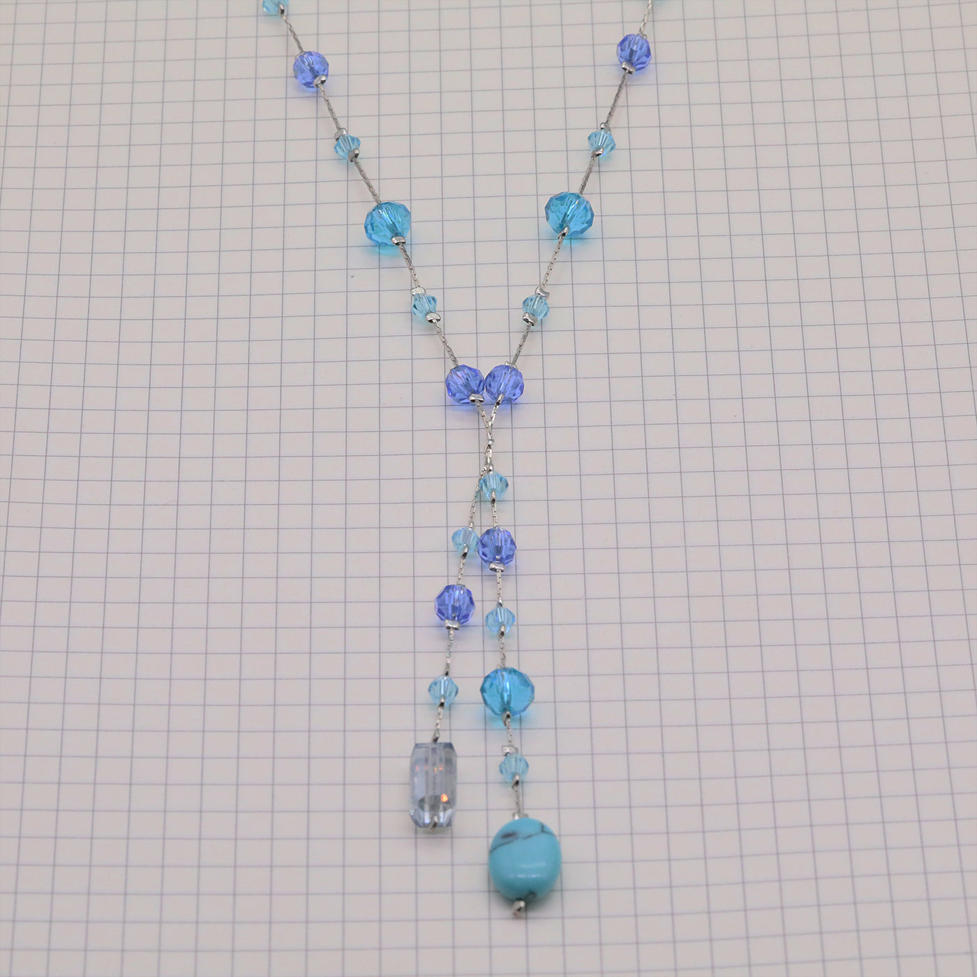 Bohemian Vintage Handcrafted Natural Stone and Crystal Bead Jewelry Set, Unique Boho Stone Necklace and Earrings, Unplated, Daily Wear & Gift, Suitable for All Seasons【NK-XL2501Blue-01】