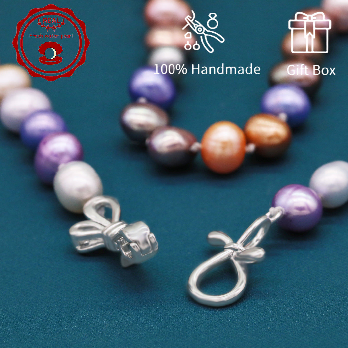 18.9inch Freshwater Pearl Necklace, Elegant Handcrafted Multicolor Unique Mixed Colors, Perfect for Daily Wear & Gifts with Gift Box