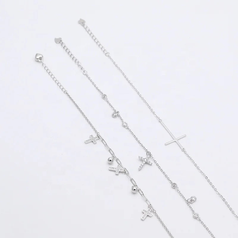 925 Sterling Silver Cross Chain Bracelet – Adjustable Christian Bracelet for Men & Women