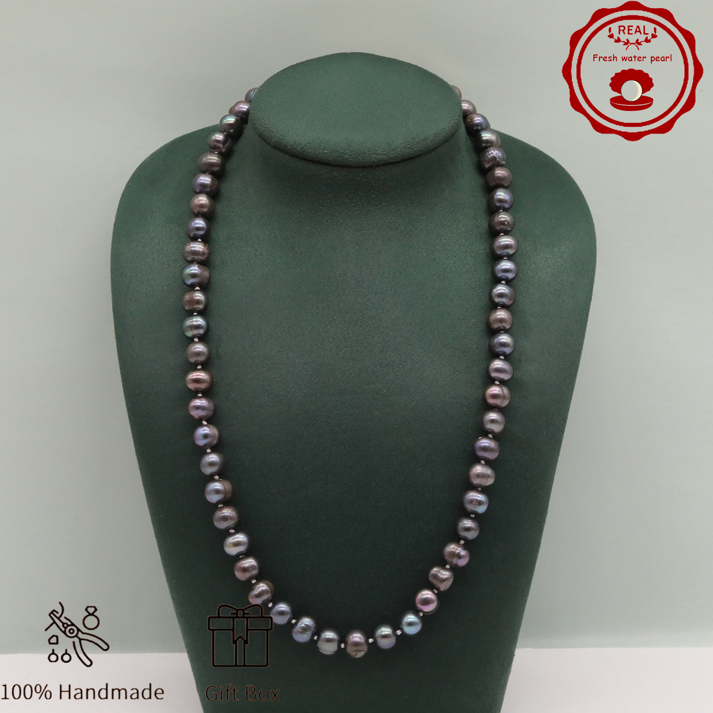 Handmade 18.5inch real 8-9mm purple colored freshwater Pearl necklace Elegant with flower clapper for men and women freshwater pearl necklace with gift box, nice Christmas, Valentine's Day and Thanksgiving gifts, perfect for everyday, birthday parties