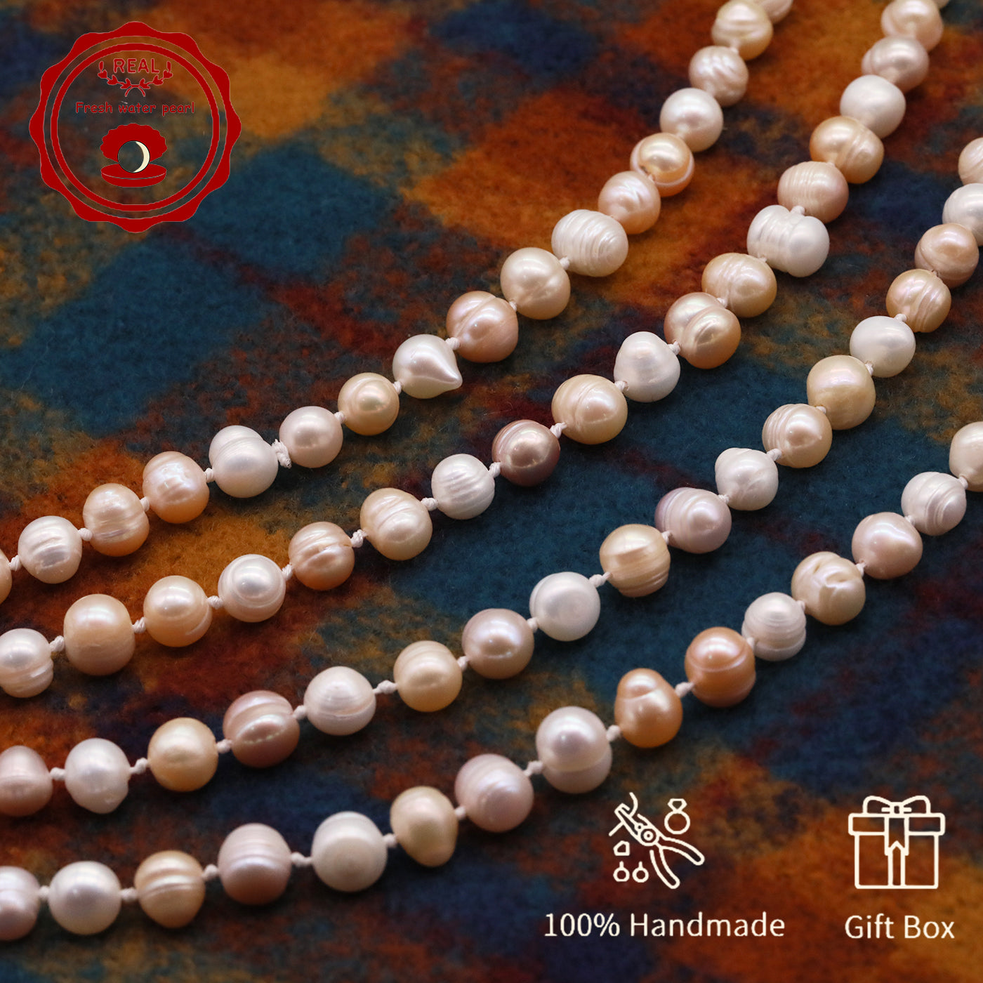 An elegant 47.2inch long pink and white 7-8mm freshwater pearl long necklace  pearl sweater chain with gift box, perfect for everyday, birthday parties and anniversaries, great gifts for Valentine's Day [XL-2412pink-02]
