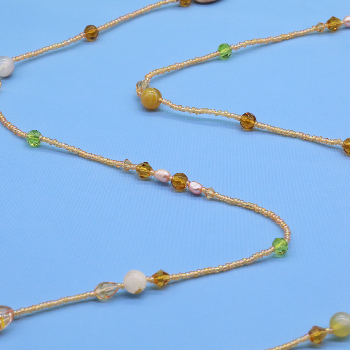 Bohemian style 51.2inch long Yellow stone with Freshwater Pearl Long necklace Handmade elegant long necklace ideal for Christmas and Valentine's Day gifts, suitable for everyday[XL-2412golden-01]
