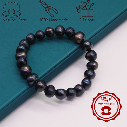 An elegant natural freshwater pearl bracelet 100% handmade black purple natural freshwater Pearl bracelet suitable for everyday wear party wear, ideal birthday gift, Christmas gift, Valentine's Day gift