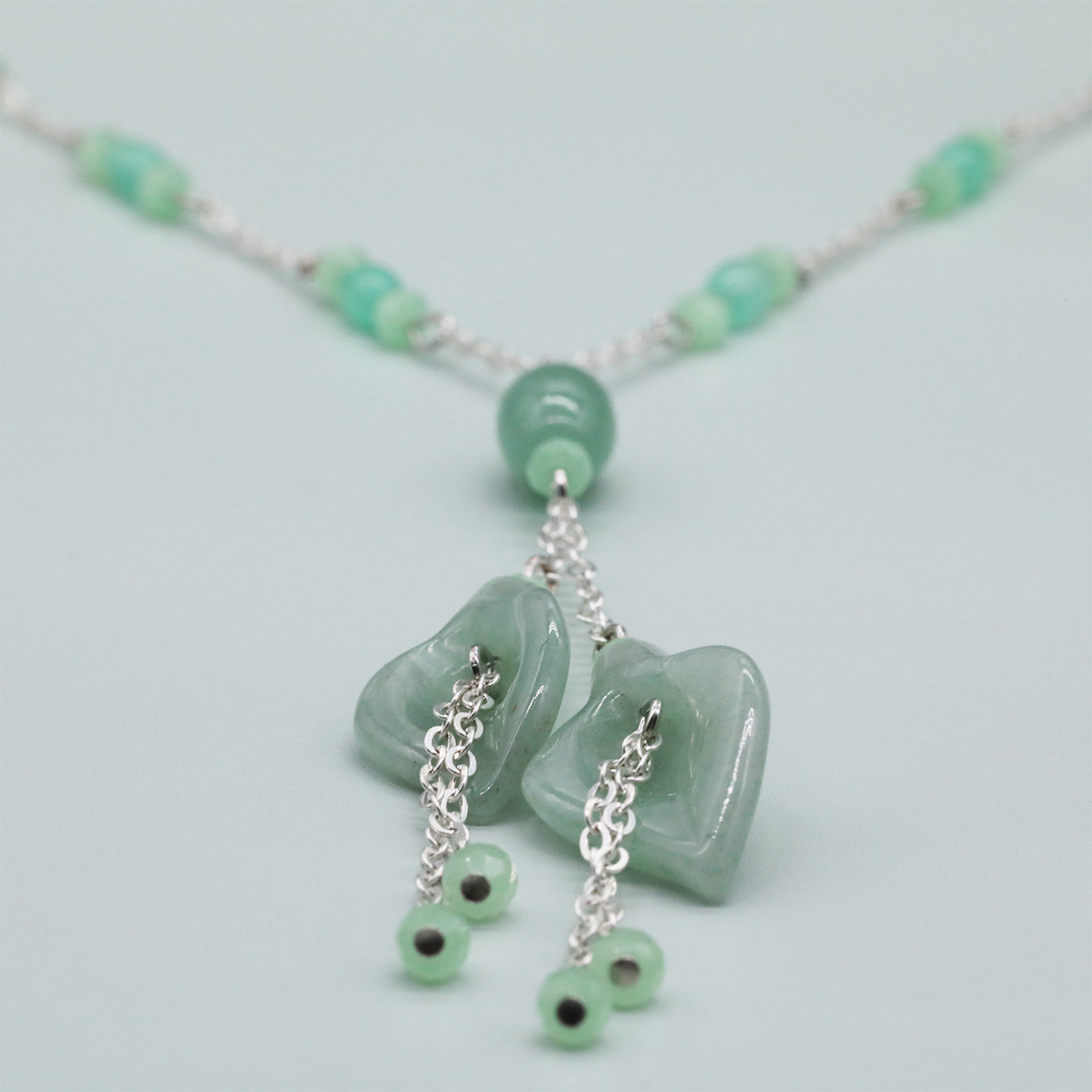 Handcrafted green trumpet shape stone Necklace Earrings Jewelry set Boho style Stone jewelry set Gift suitable for wedding party Holiday Valentine's Day[NK-XL2501Green-01]