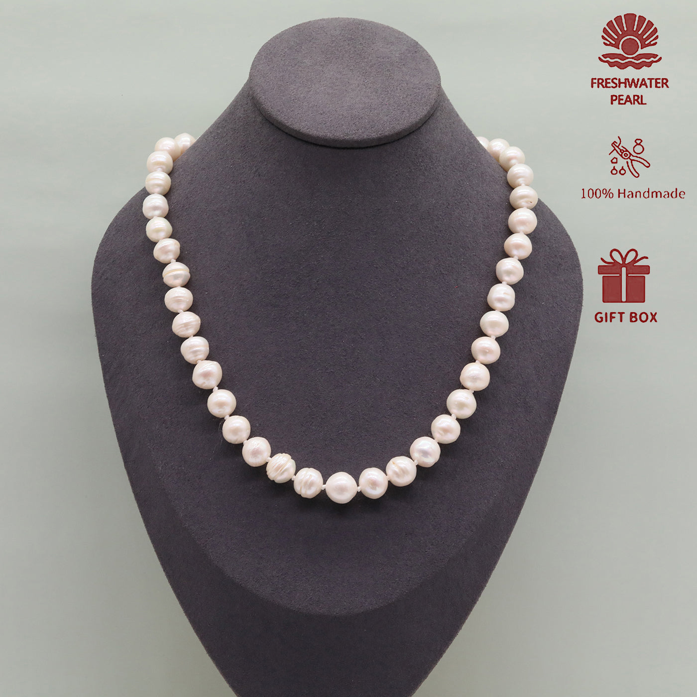 Exquisite 19.7inch long white Baroque natural Freshwater Pearl necklace Handmade fresh water pearl necklace with silver turquoise buckle, unique Christmas, Valentine's Day and Thanksgiving holiday gift, with gift box, perfect for everydayand party