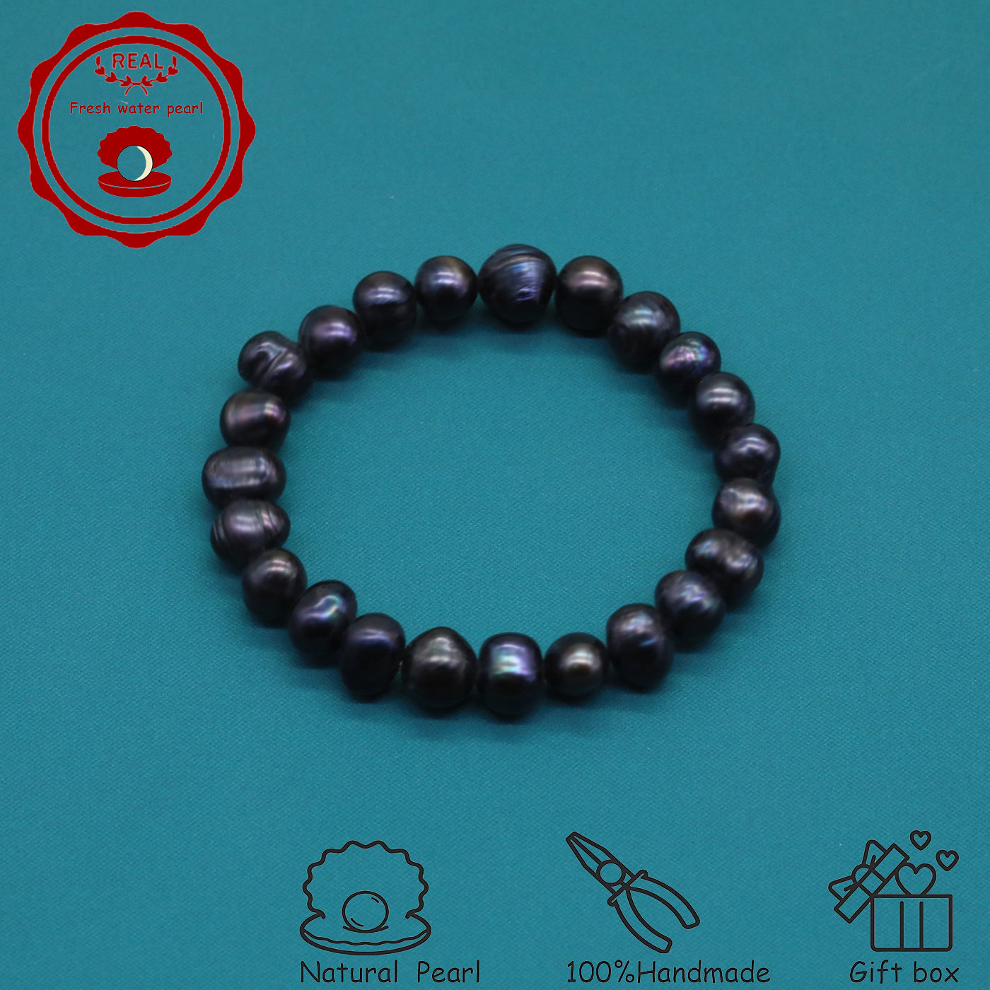 An elegant natural freshwater pearl bracelet 100% handmade black purple natural freshwater Pearl bracelet suitable for everyday wear party wear, ideal birthday gift, Christmas gift, Valentine's Day gift