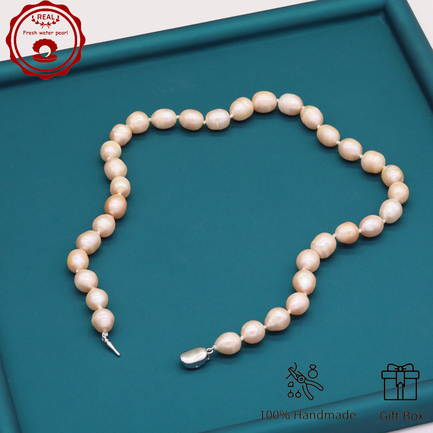 Elegant 16.5" Pink Freshwater Pearl Necklace - Handcrafted, 10mm Beads with Gift Box - Perfect for Casual Attire & Special Occasions