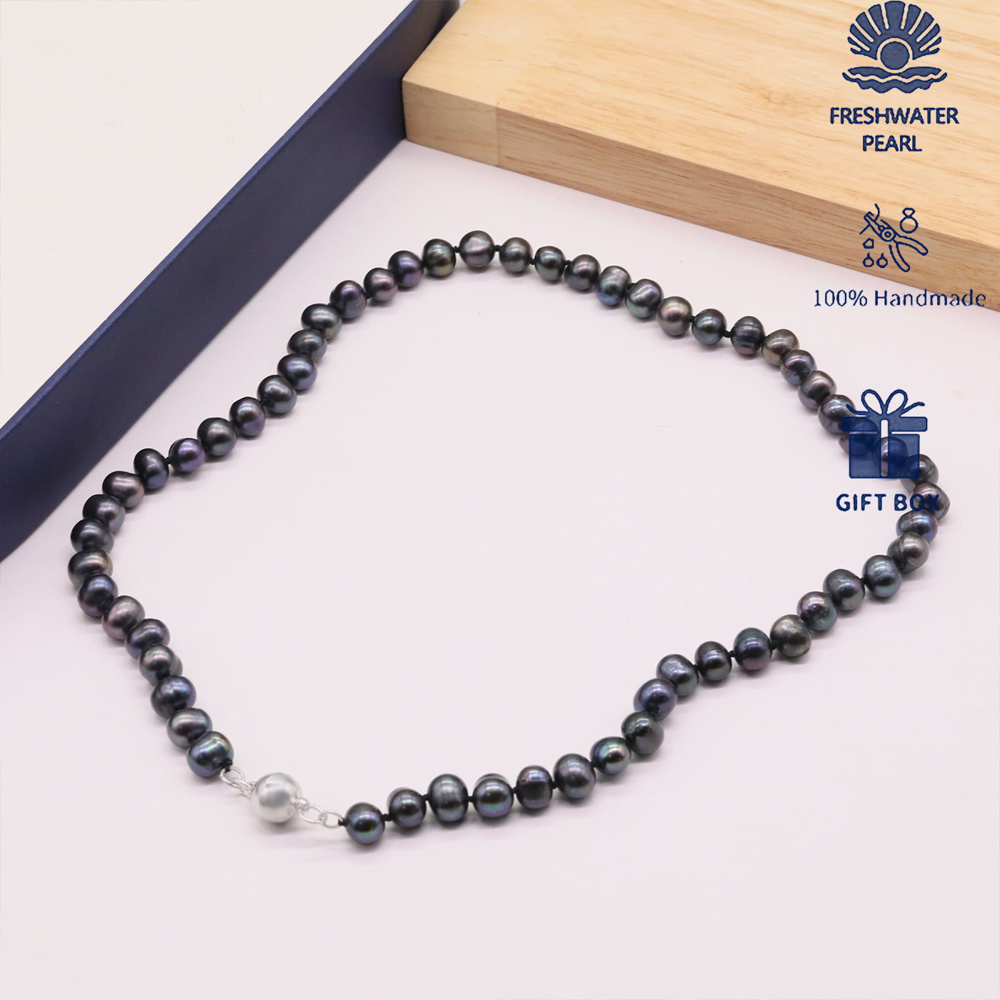 Classic Elegant Purple Colored Freshwater Pearl Necklace with Magnetic clapper Luxury Handmade 20.8inch long Freshwater Pearl necklace Fashion jewelry for men and women, with gift box, ideal holiday gift【XL-2412purple-02】