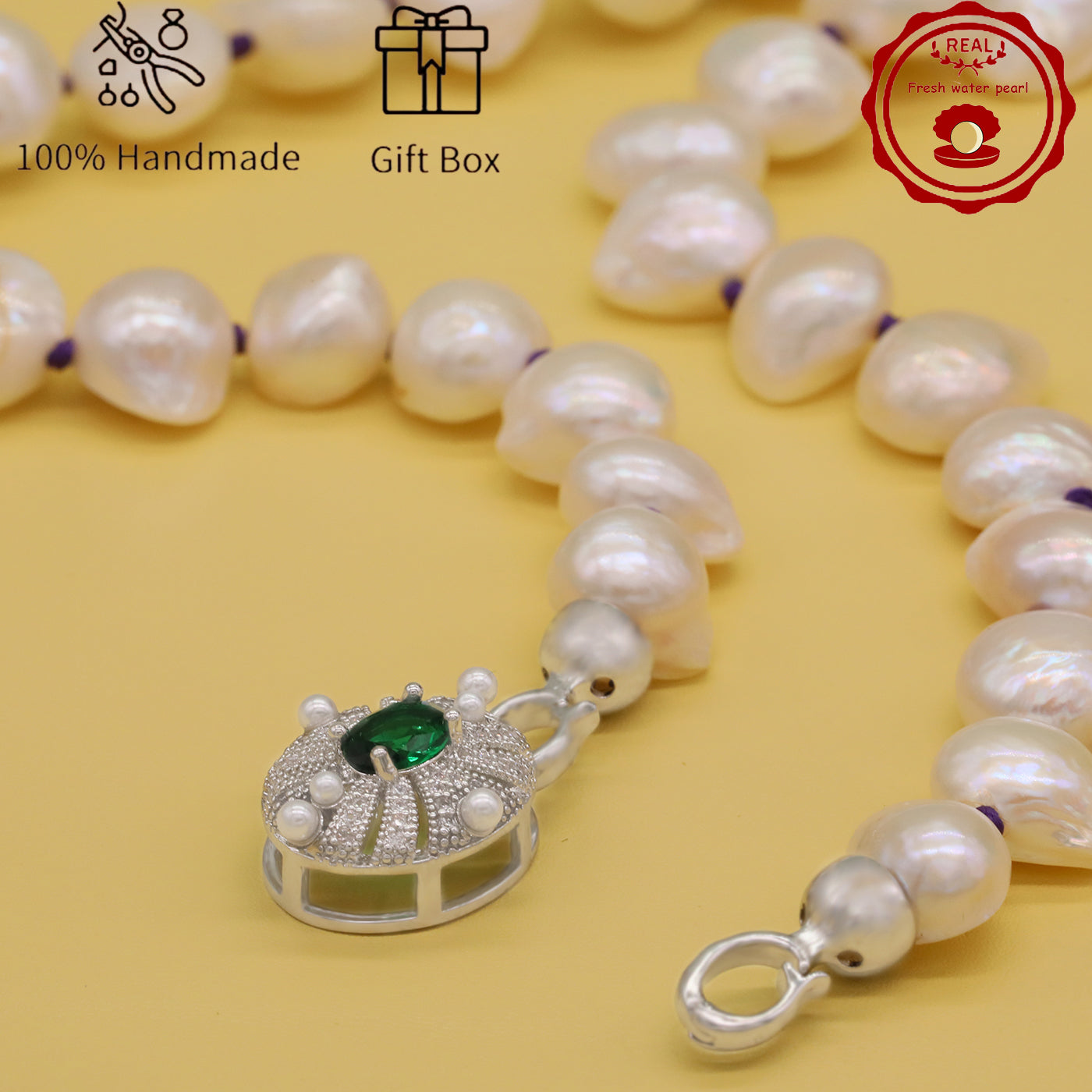 Irregular White Baroque Natural Freshwater Pearl Necklace  17.7inch long 12-17mm Freshwater Pearl necklace suitable for everyday, wedding, birthday parties, Christmas, Valentine's Day, stylish Baroque freshwater pearl necklace【NK-XL2501-White-03】