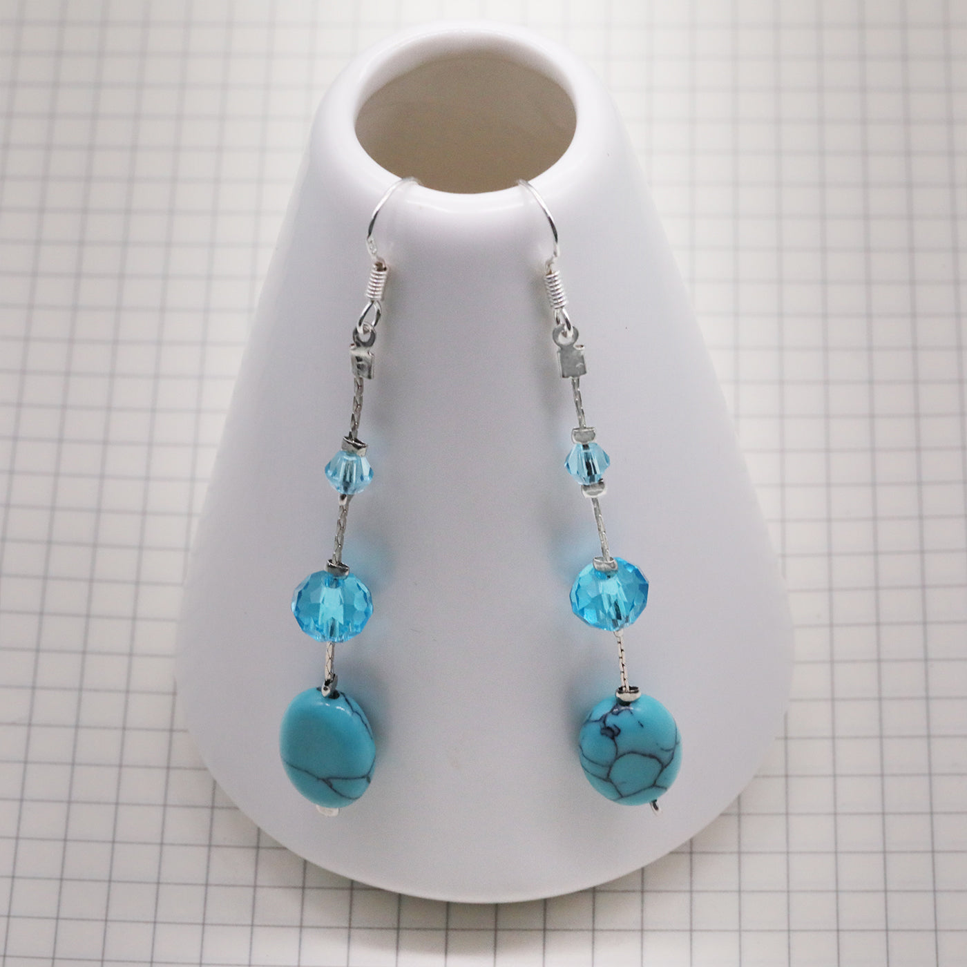 Bohemian Vintage Handcrafted Natural Stone and Crystal Bead Jewelry Set, Unique Boho Stone Necklace and Earrings, Unplated, Daily Wear & Gift, Suitable for All Seasons【NK-XL2501Blue-01】
