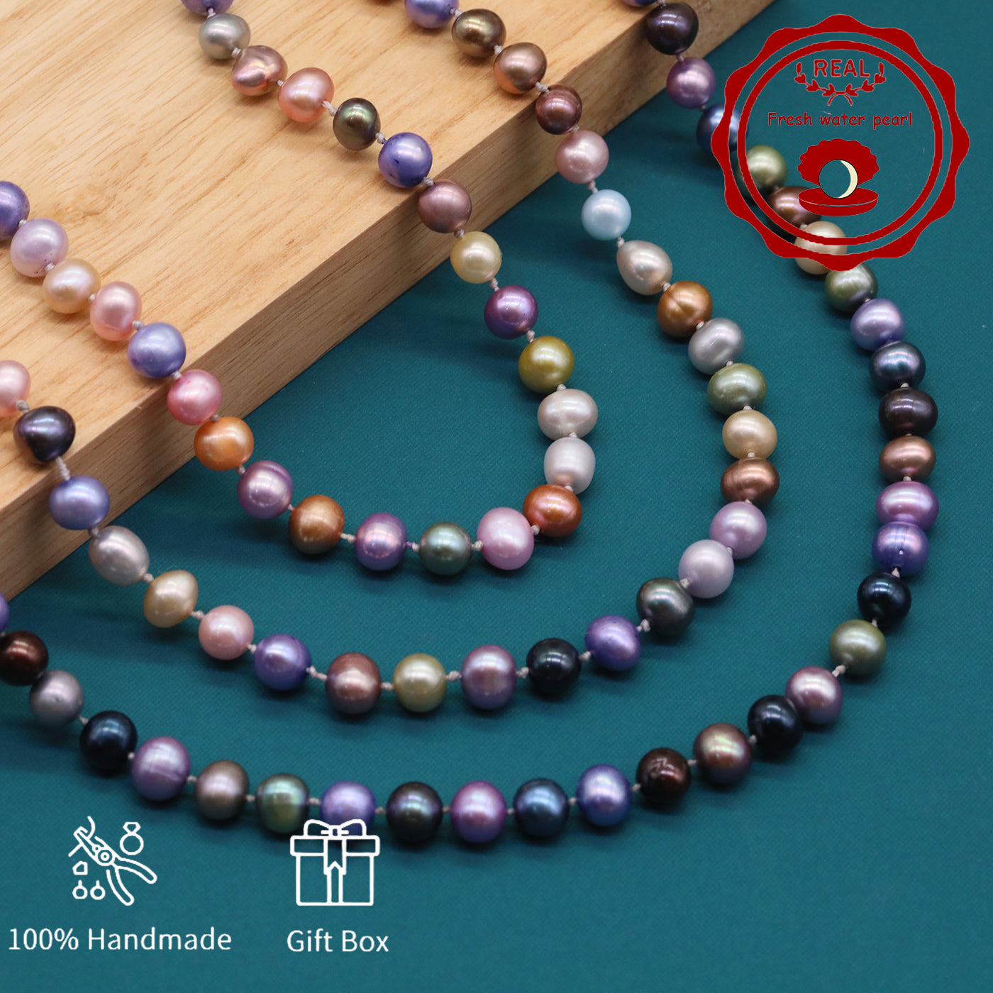 18.9inch Freshwater Pearl Necklace, Elegant Handcrafted Multicolor Unique Mixed Colors, Perfect for Daily Wear & Gifts with Gift Box