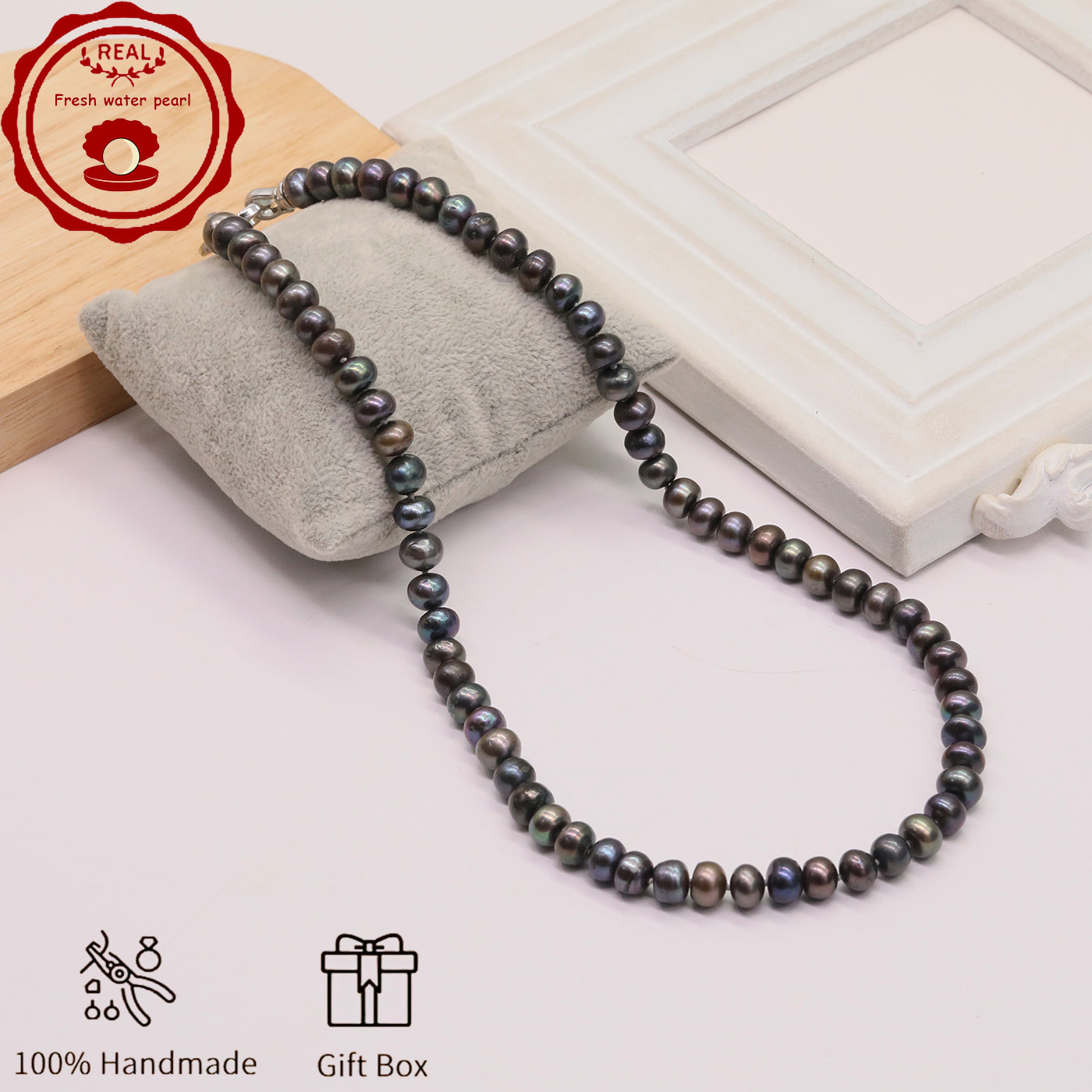 Elegant Purple Freshwater Pearl Necklace 100% handmade luxury 9-10mm Freshwater Pearl necklace with 8-shape buckle Fashion freshwater Pearl necklace with gift box holiday gifts, perfect for everyday, birthday parties, Valentine's Day【NK-XL2501Purple-05】