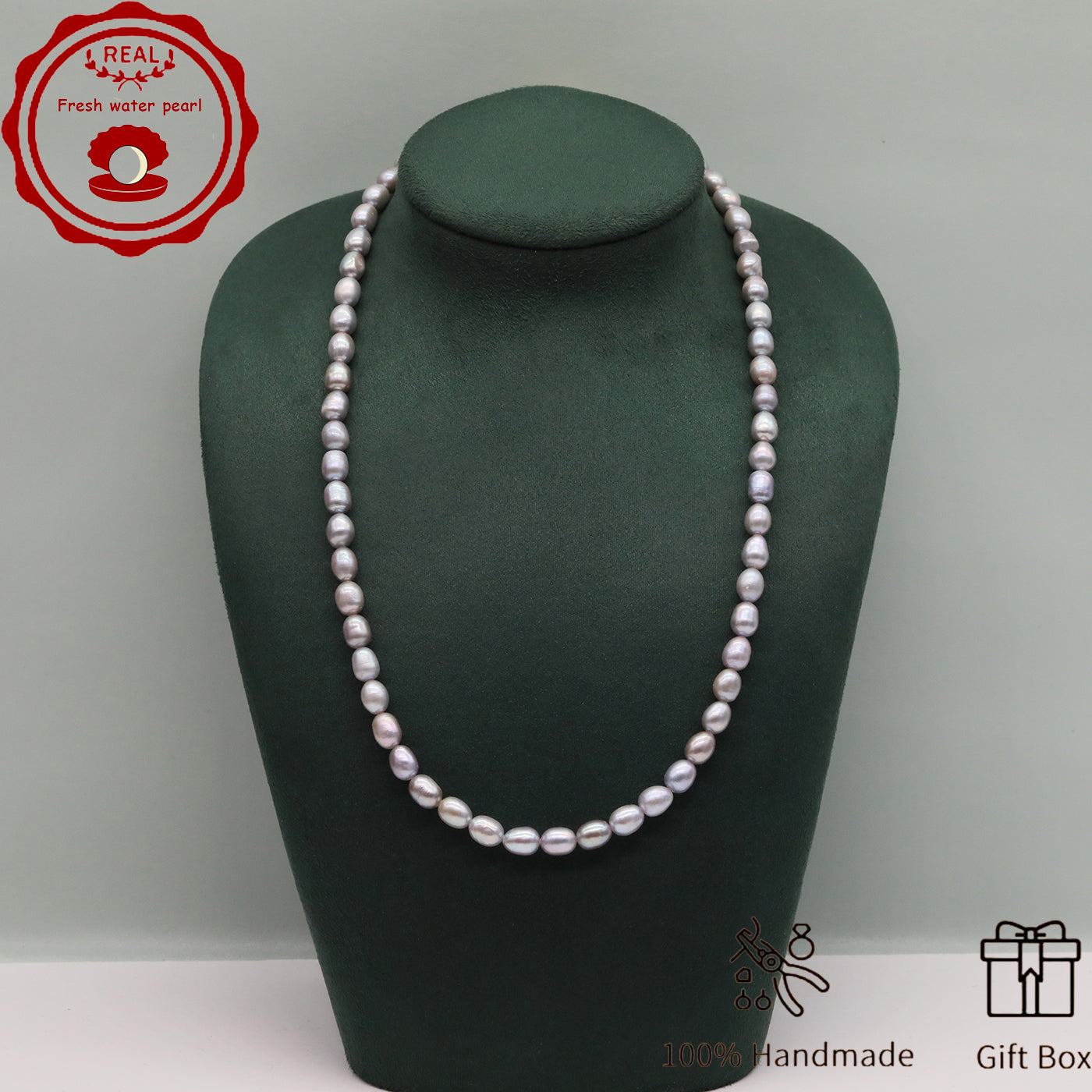 Elegant Handcrafted Gray Freshwater Pearl Necklace with Golden-Embellished Butterfly Clasp, Perfect for Daily Wear & Special Occasions, Includes Gift Box