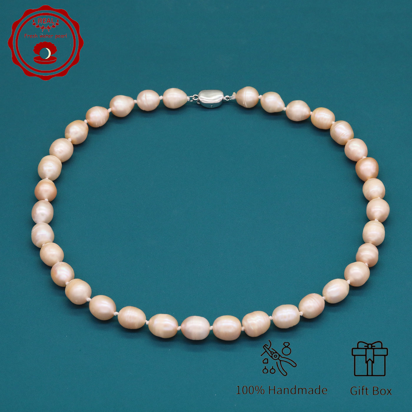 Elegant 16.5" Pink Freshwater Pearl Necklace - Handcrafted, 10mm Beads with Gift Box - Perfect for Casual Attire & Special Occasions