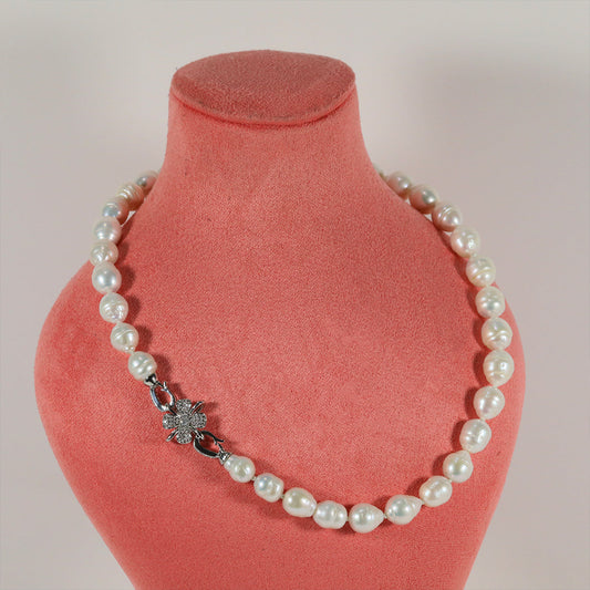 Unique irregular long freshwater pearl design, luxurious simple 17.7inch long collarbone chain, ideal Mother's Day gift, suitable for everyday wear and vacation, freshwater pearl jewelry【XL-2501White-04】