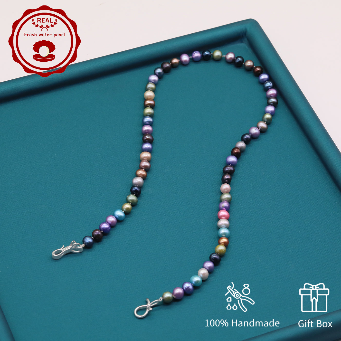 18.9inch Freshwater Pearl Necklace, Elegant Handcrafted Multicolor Unique Mixed Colors, Perfect for Daily Wear & Gifts with Gift Box