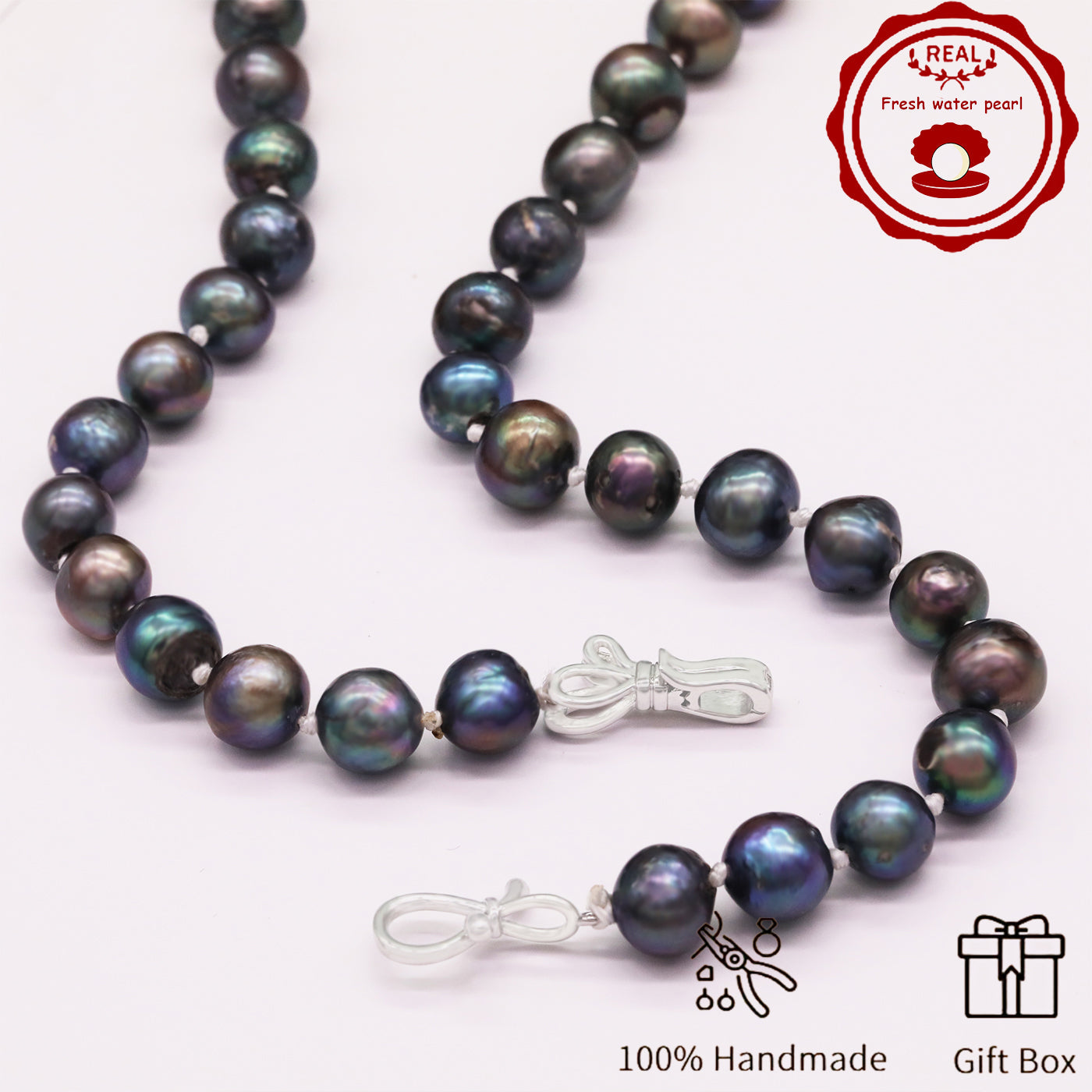 Handmade Freshwater Pearl Necklace for men and women Classic Vintage 20 year Old Large Old Pearl 17.7inch long Freshwater Pearl necklace Ideal for  Valentine's Day gifts【NK-XL2501-Purple-02】