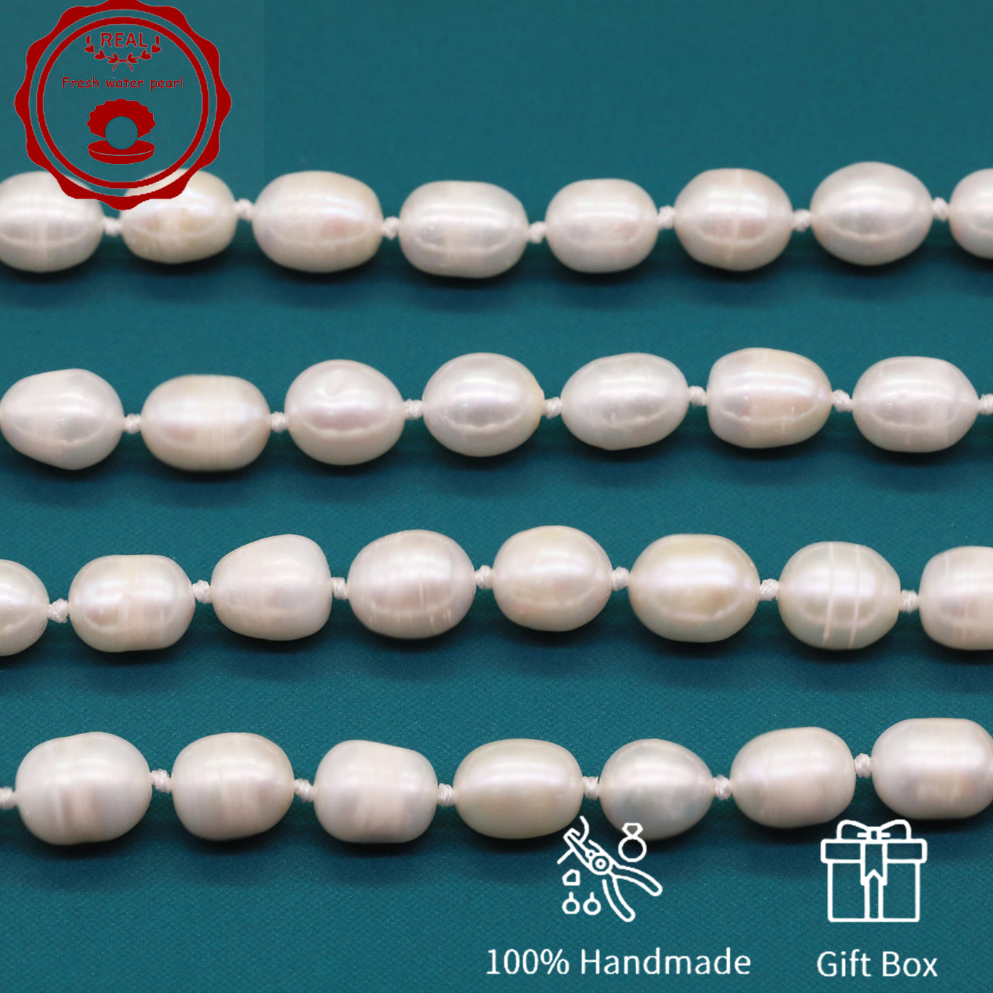 100% Handmade Natural White Freshwater Pearl Necklace Luxury 17.3Inch Long 9Mm White Natural Freshwater Pearl Necklace Comes with a Stylish Flower Clasp Gift Box, Give It to Him/Her, Suitable for Daily/Party/Wedding/Anniversary/Valentine'S Day//Christmas