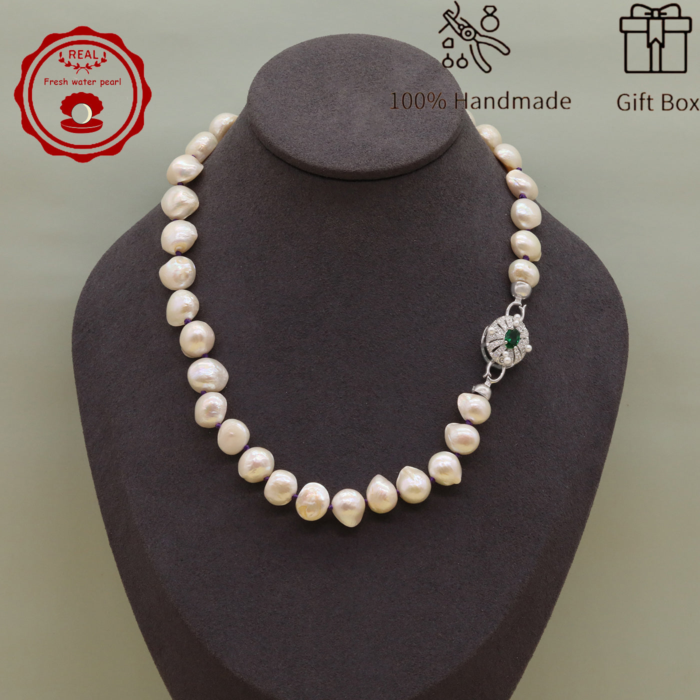 Irregular White Baroque Natural Freshwater Pearl Necklace  17.7inch long 12-17mm Freshwater Pearl necklace suitable for everyday, wedding, birthday parties, Christmas, Valentine's Day, stylish Baroque freshwater pearl necklace【NK-XL2501-White-03】