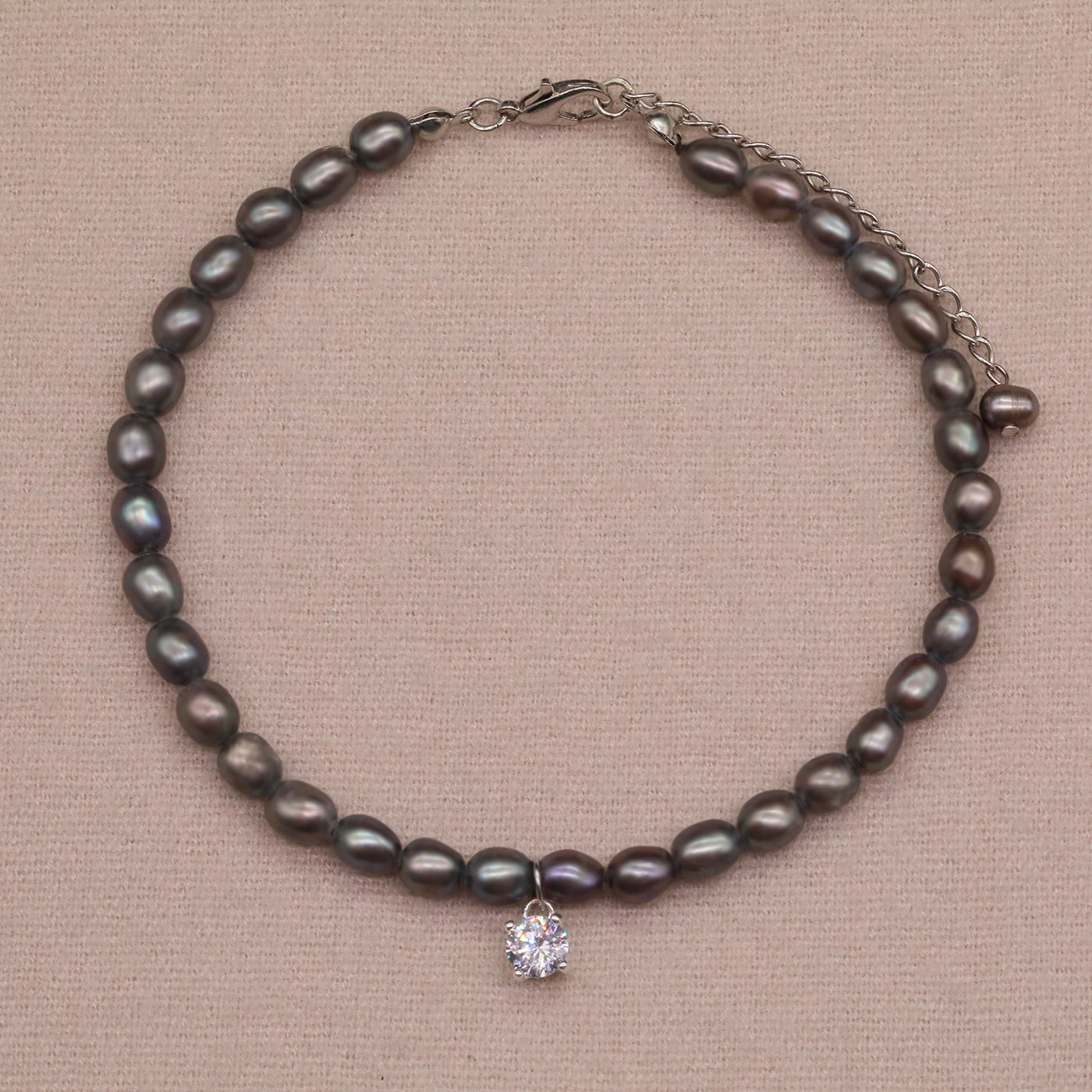 Exquisite Fresh Water Pearl with Zircon Necklace Earrings Bracelet Anklet Four piece Set  ideal for Christmas, Valentine's Day and Thanksgiving gifts, suitable for everyday, wedding and birthday[NK-XL2501-silver-01]