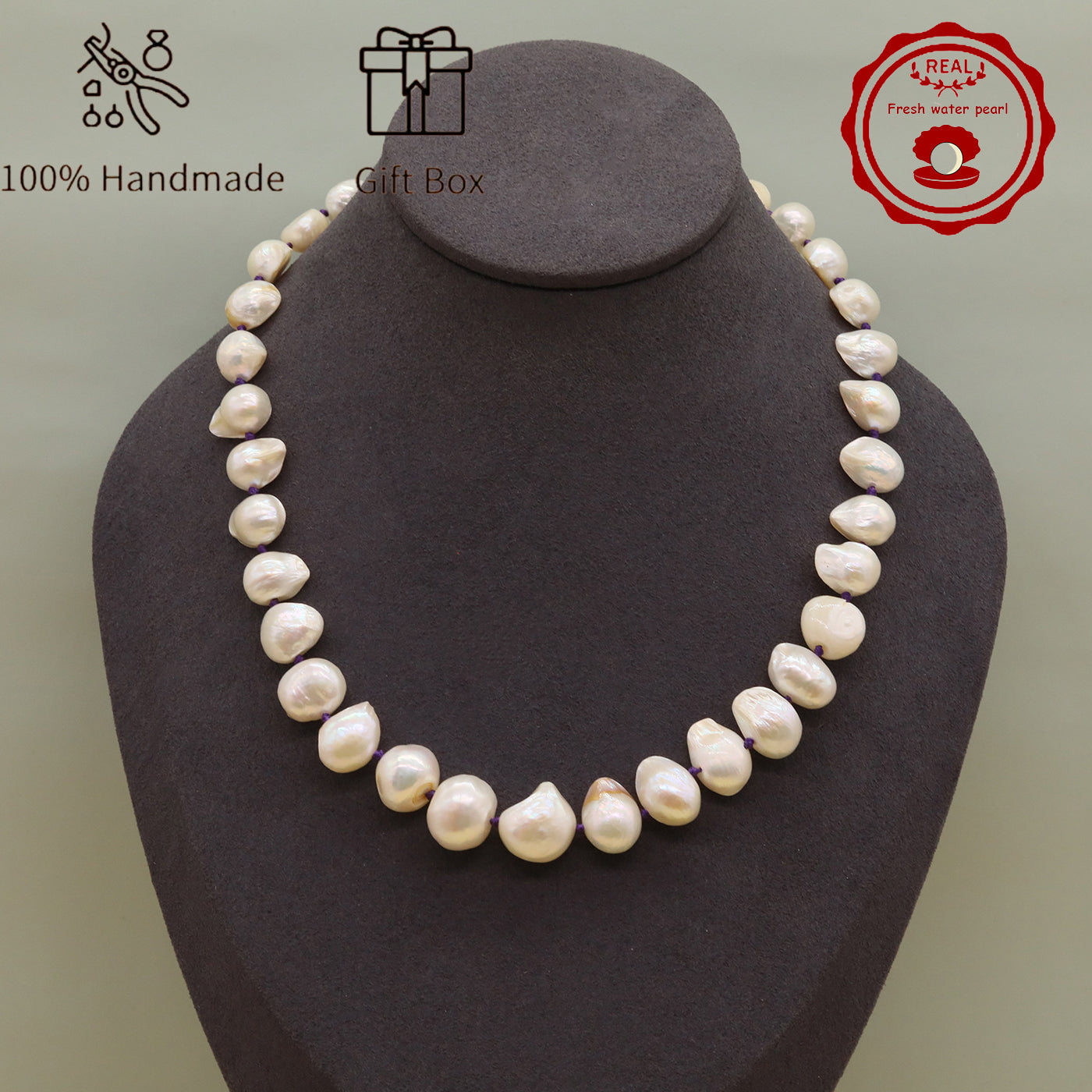 Irregular White Baroque Natural Freshwater Pearl Necklace  17.7inch long 12-17mm Freshwater Pearl necklace suitable for everyday, wedding, birthday parties, Christmas, Valentine's Day, stylish Baroque freshwater pearl necklace【NK-XL2501-White-03】