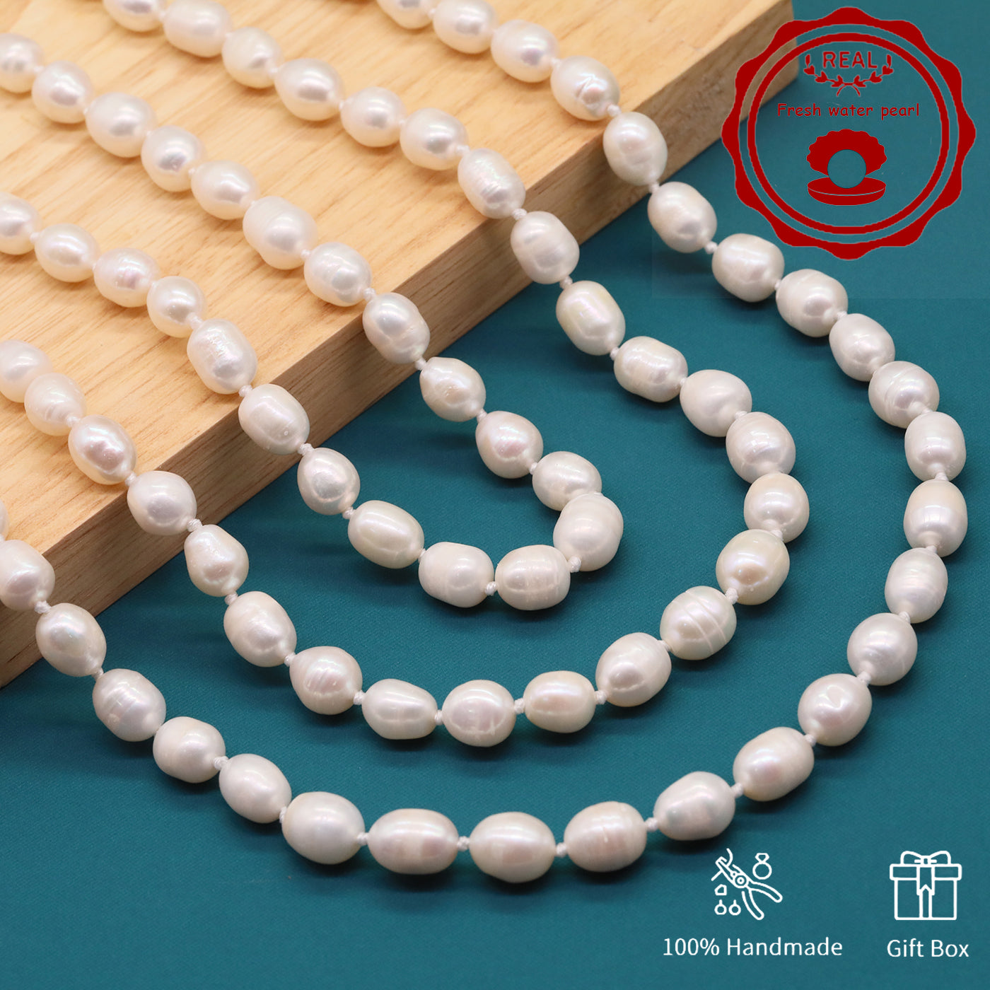 100% Handmade Natural White Freshwater Pearl Necklace Luxury 17.3Inch Long 9Mm White Natural Freshwater Pearl Necklace Comes with a Stylish Flower Clasp Gift Box, Give It to Him/Her, Suitable for Daily/Party/Wedding/Anniversary/Valentine'S Day//Christmas