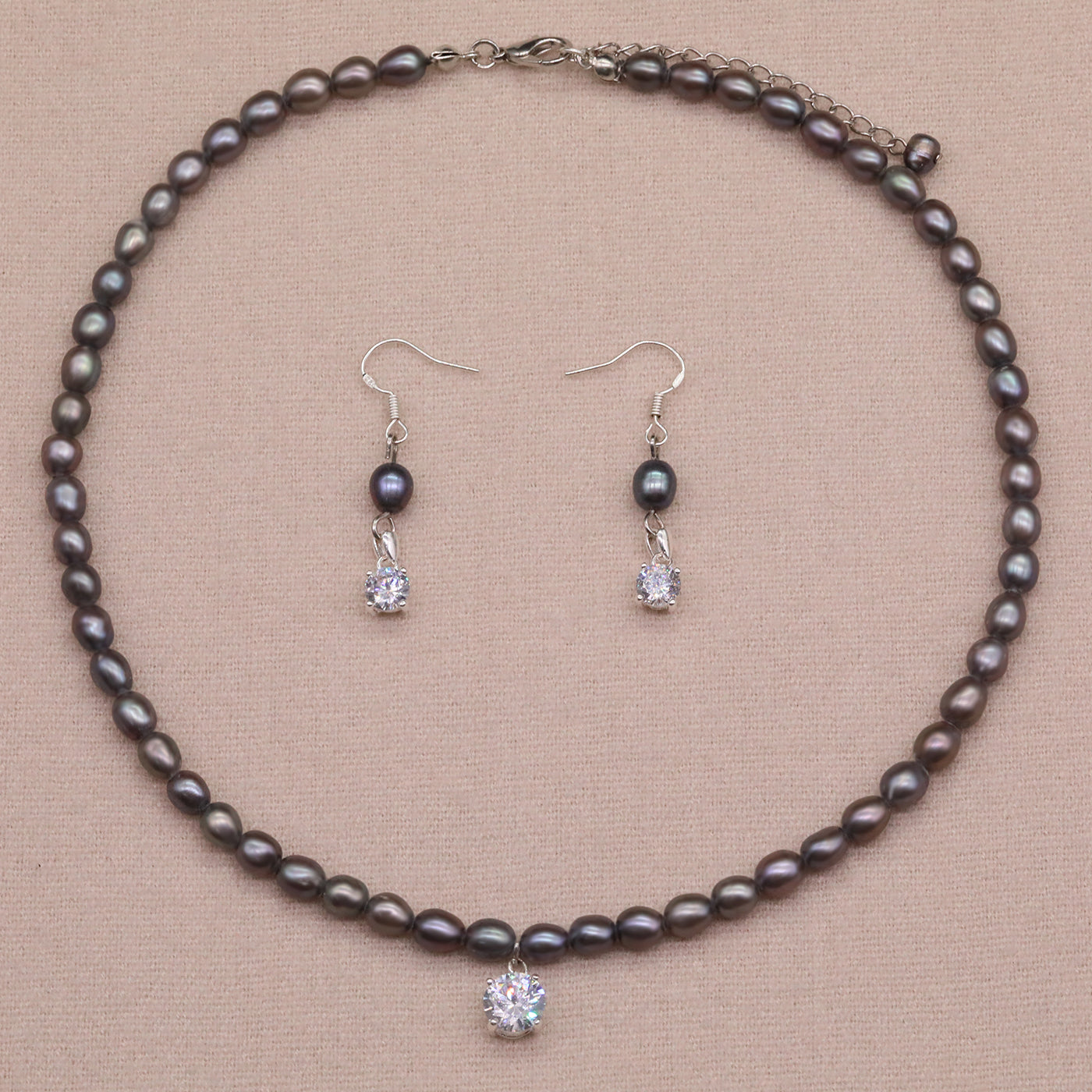 Exquisite Fresh Water Pearl with Zircon Necklace Earrings Bracelet Anklet Four piece Set  ideal for Christmas, Valentine's Day and Thanksgiving gifts, suitable for everyday, wedding and birthday[NK-XL2501-silver-01]