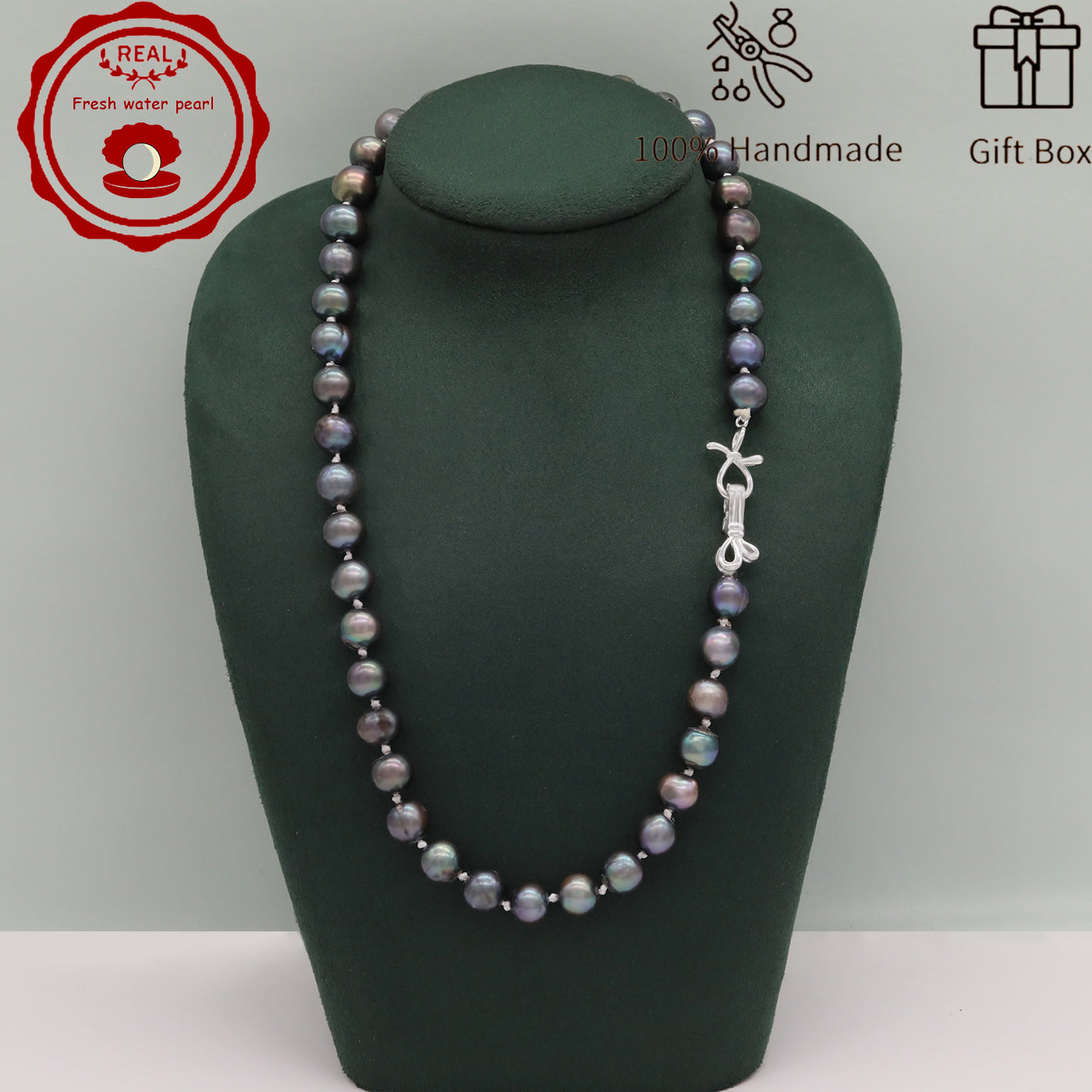 Handmade Freshwater Pearl Necklace for men and women Classic Vintage 20 year Old Large Old Pearl 17.7inch long Freshwater Pearl necklace Ideal for  Valentine's Day gifts【NK-XL2501-Purple-02】