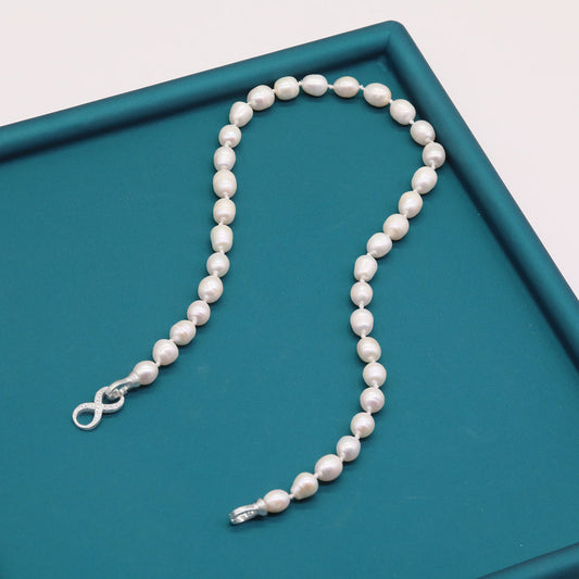 Luxury 17.3inch long white Natural Freshwater Pearl Necklace Exquisite 100% handmade 9mm freshwater pearl necklace, the choice for Christmas and Valentine's Day gifts, suitable for everyday, wedding and birthday parties