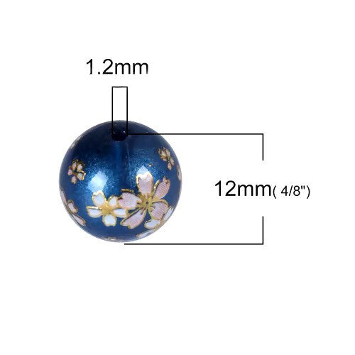 Glass Painting Vintage Japanese Tensha Beads Round Sakura Flower Pattern