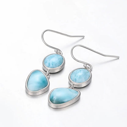 Natural Precious Larimar Earrings for Women 2021 New Simple Fashion Geometric Charm 925 Sterling Silver Jewelry Gift Classic