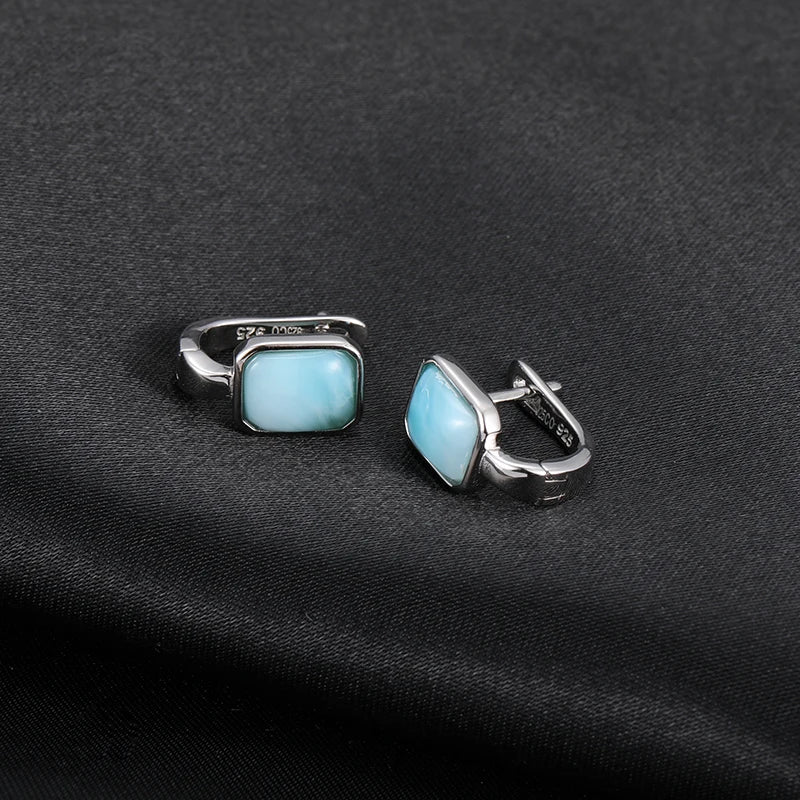 2021 Simple Square 925 Sterling Silver Earring Natural Precious Larimar Earrings for Women