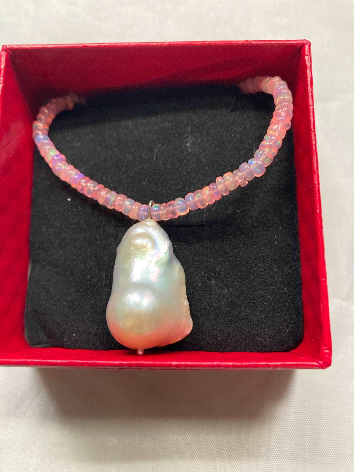 opal & pearl necklace in red box