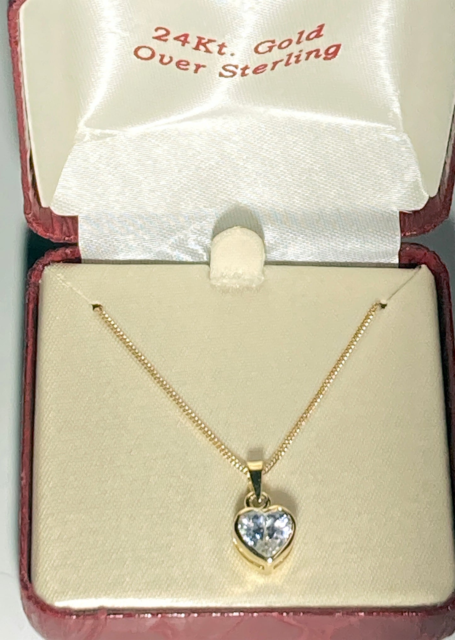 Sterling Silver heart shaped cz pendant gift boxed Vintage