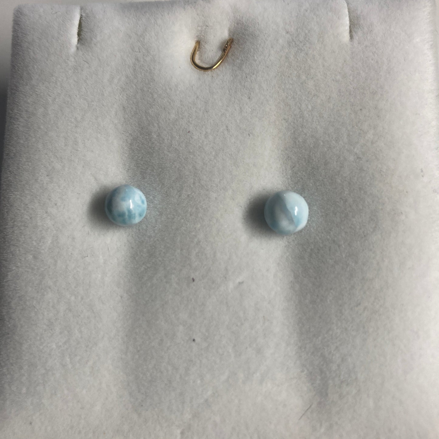 Larimar 6mm round ball earring set in real 18kt. gold post with backs