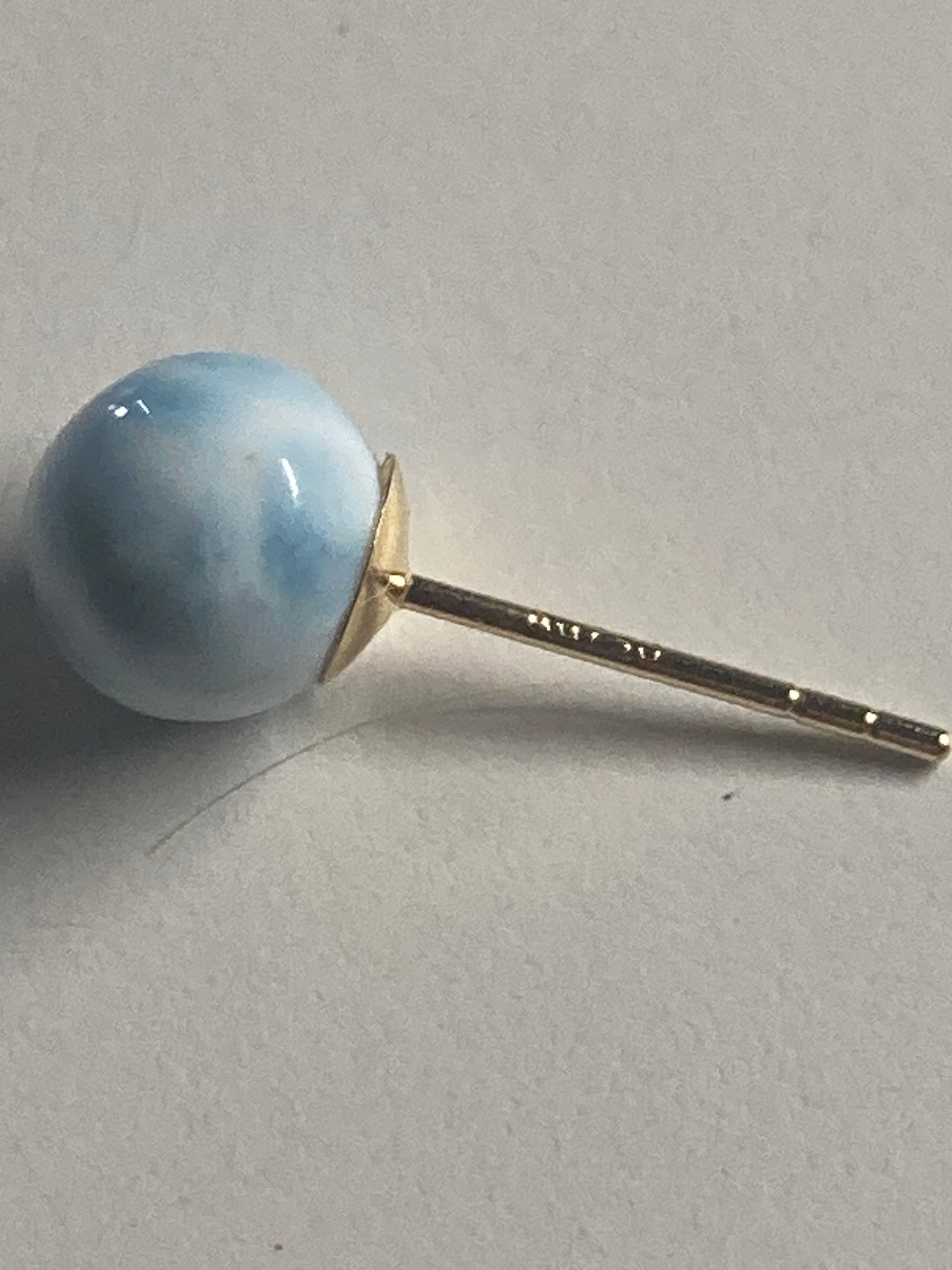 Larimar 6mm round ball earring set in real 18kt. gold post with backs