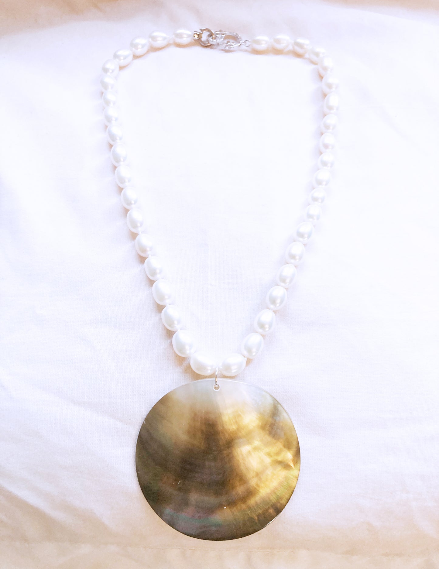 Pearl and Abolone shell Necklace Handcrafted