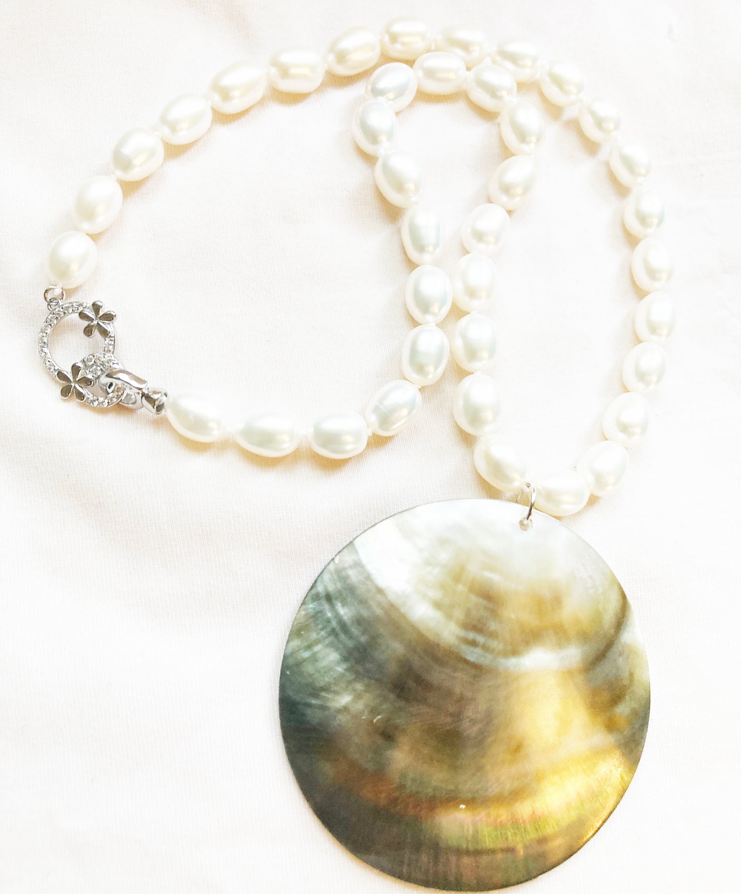 Pearl and Abolone shell Necklace Handcrafted