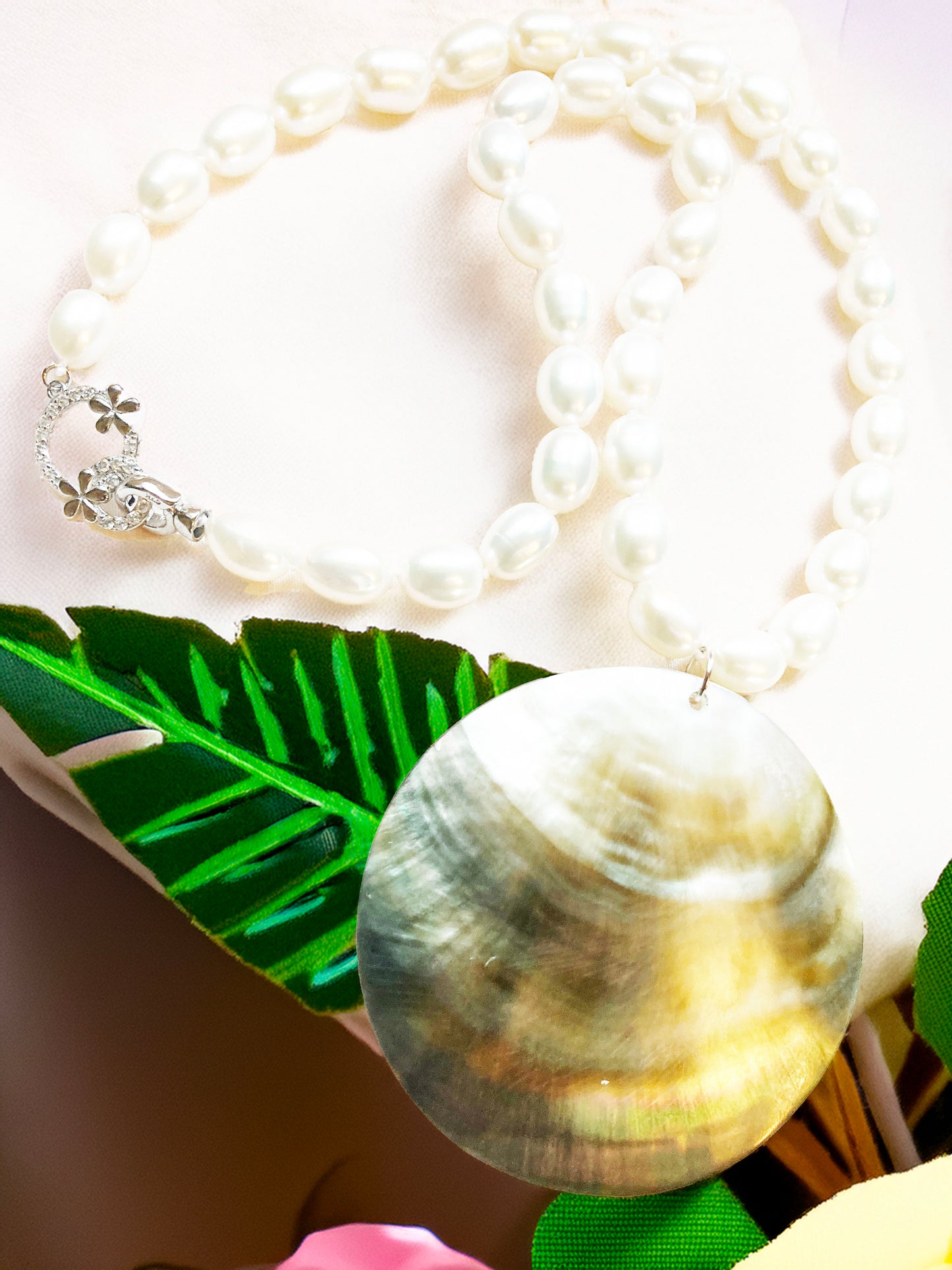 Pearl and Abolone shell Necklace Handcrafted