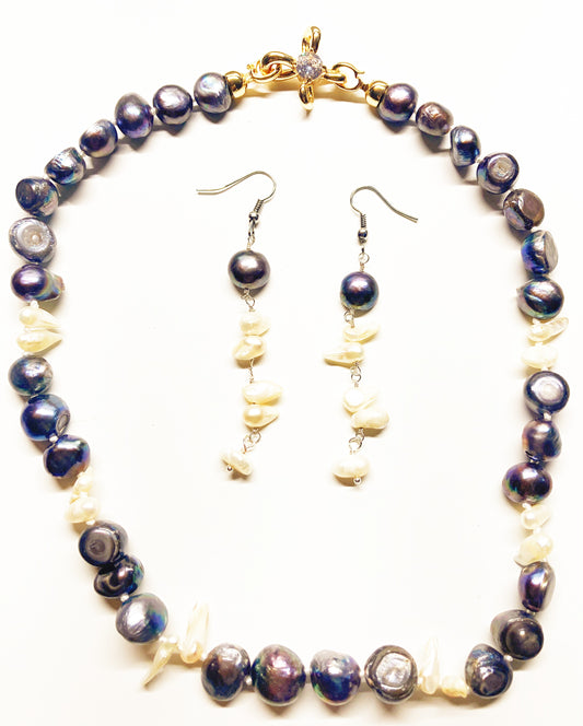 XL-2412PURPLE-07 FRESHWATER PEARL NECKLACE AND EARRING SET