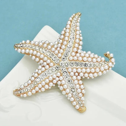 Starfish Brooch with pearls and rhinestones for summertime