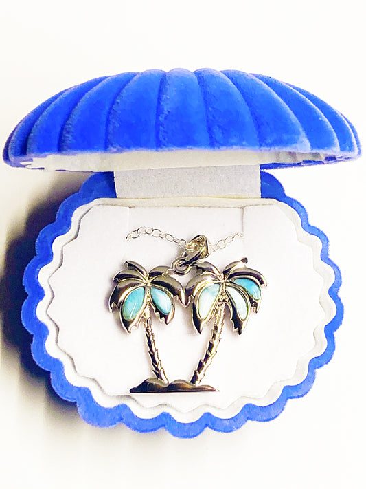 925 Sterling Silver Jewelry polished Larimar Palm Tree Pendant