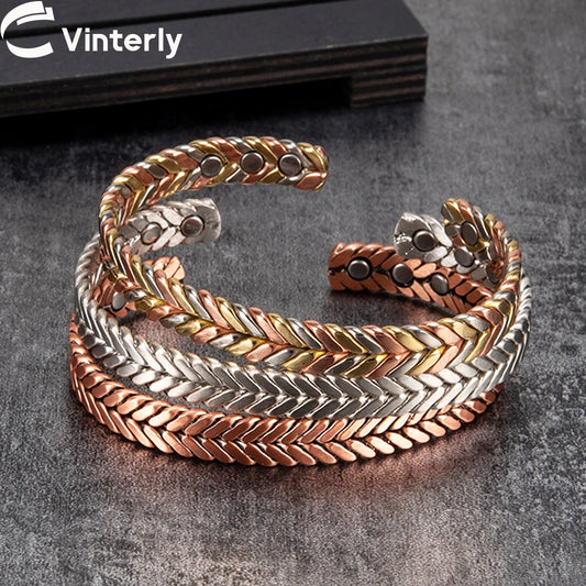 Vinterly Twisted Copper Magnetic Bracelets Arthritis Energy Rose Magnet Bangles Benefits Adjustable Open Cuff Jewelry for Women