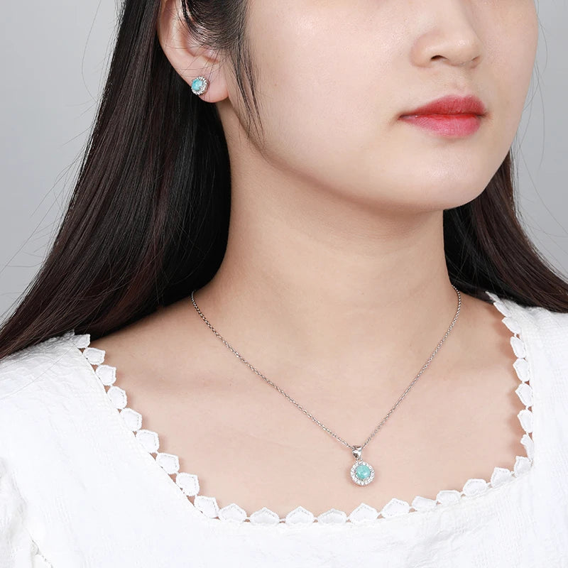 XYOP 925 sterling silver zircon jewelry gift vintage flowers natural precious Larimar pendant necklace female earrings