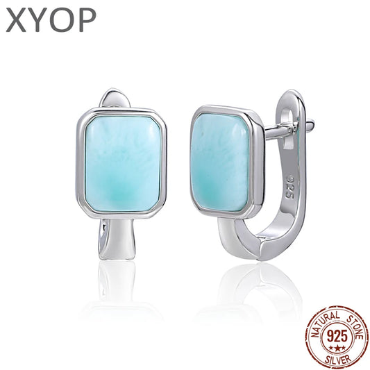 2021 Simple Square 925 Sterling Silver Earring Natural Precious Larimar Earrings for Women