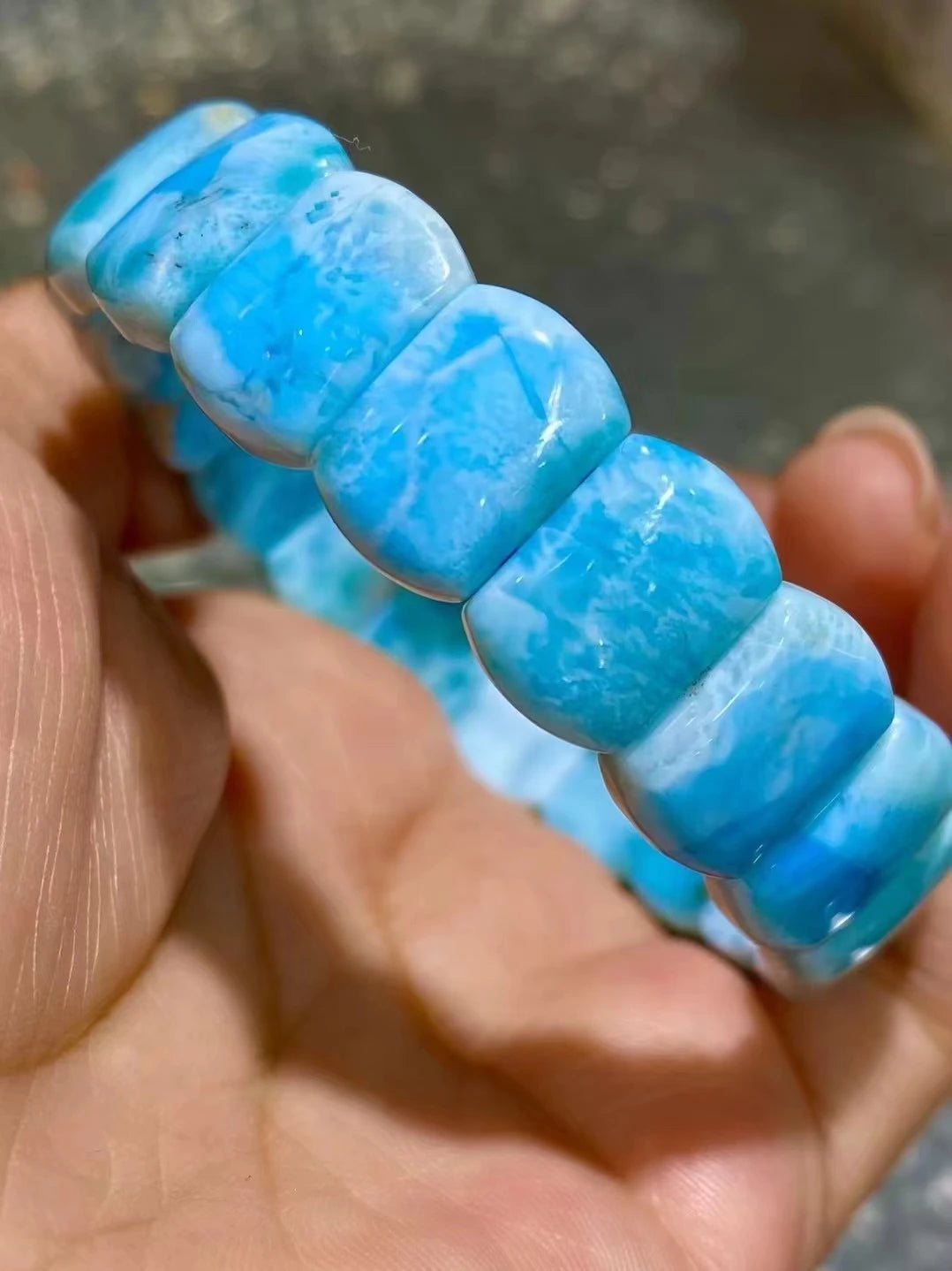 Natural Blue Larimar Rectangle Beads Bracelet 13.8x9.7x5.7mm Wholesale pricing