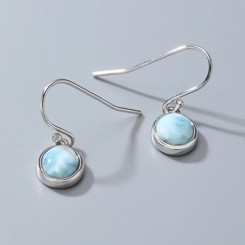 New Fashion Retro Geometry Streamlined Long 925 Sterling Silver Jewelry Girl Natural Precious Larimar Earrings Women