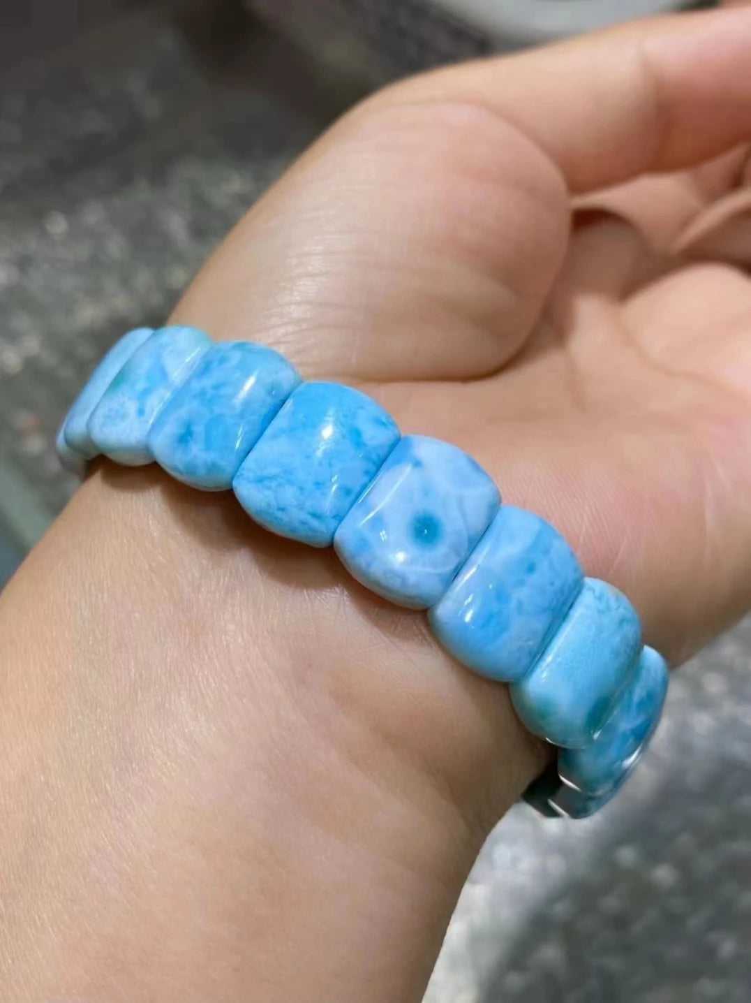 Natural Blue Larimar Rectangle Beads Bracelet 13.8x9.7x5.7mm Wholesale pricing